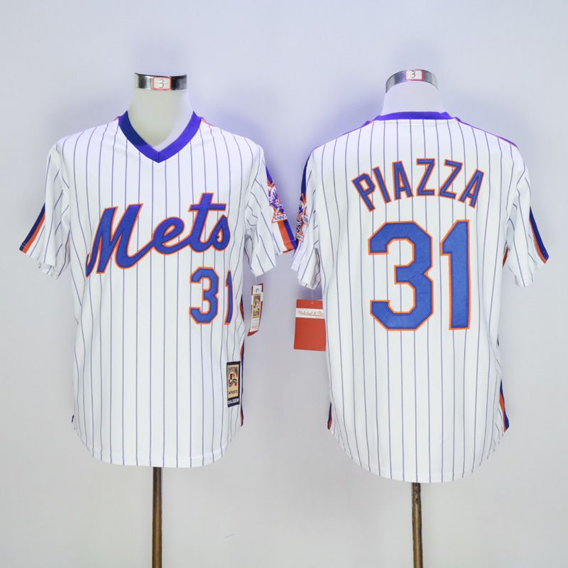 Men New York Mets #31 Piazza White Throwback MLB Jerseys1->->MLB Jersey